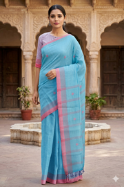 Blue Saree with Red Border and Butis