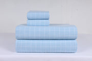 Sky Blue and White Striped Check Double Bedsheet