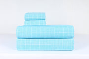 Sky Blue and White Striped Check Double Bedsheet