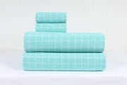 Sea Green and White Striped Check Double Bedsheet