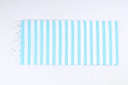 White and Sky Blue Striped Single Bedsheet