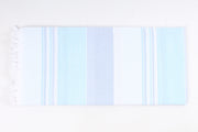 White, Sea Green and Blue Striped Single Bedsheet