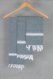 Muted Teal-Grey Napkin with White Border