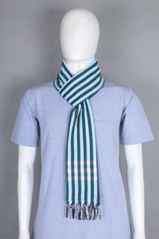 Handwoven Cotton Muffler with Striped Border