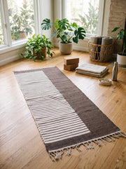 Brown and White Half Striped Yogamat