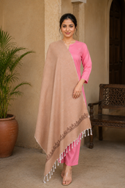 Handwoven Cotton Beige Embroidered Shawl