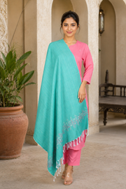 Handwoven Cotton Plaine Handembroidery Shawl