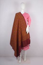 Handwoven Cotton Maroon Jacquard Shawl