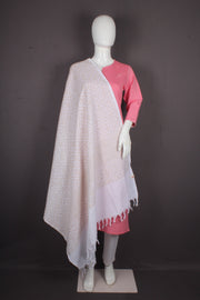 Handwoven Cotton White Jacquard Shawl