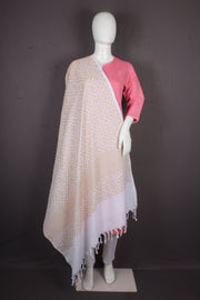 Handwoven Cotton White and Cream Jacquard Shawl