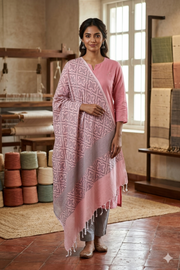 Handwoven Cotton Peach Jacquard Shawl