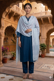 Handwoven Cotton Sea Green and Blue Jacquard Shawl