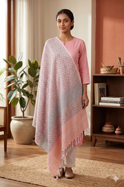 Handwoven Cotton Pink and Blue Jacquard Shawl
