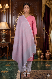 Handwoven Cotton Pink and Gray Jacquard Shawl