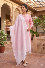 Handwoven Cotton Pink Jacquard Shawl