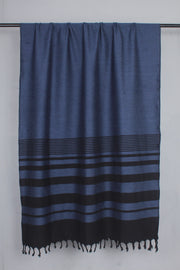 Handwoven Cotton Blue Shawl with Black Striped