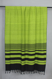 Handwoven Cotton green Shawl with Black Striped