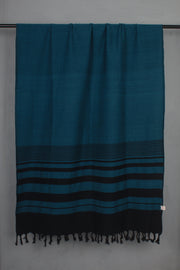 Handwoven Cotton Blue Shawl with Black Striped
