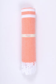 Soft and Luxurious Peach Honeycomb Waffle Towel with White Stripes