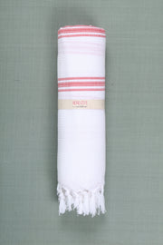 White Ultra Soft Bath Towel with Red Stripes