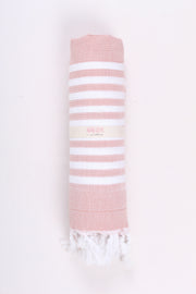 Thulian Pink Soft Bath Towel with White Stripes