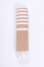 Light Brown Ultra Soft Bath Towel with White Stripes