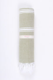 Moss Green Ultra Soft Bath Towel with White Stripes