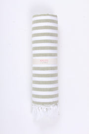 Moss Green and White Striped Ultra Soft Bath Towel