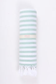 White and Sea Green Striped Towel