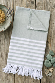 Sage Green Ultra Soft Bath Towel with White Stripes