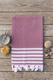 Wine Purple Ultra Soft Bath Towel with White Stripes