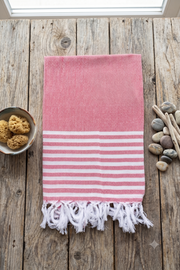Red Ultra Soft Bath Towel with White Stripes