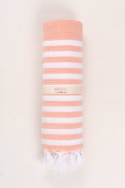 Pastel Salmon Pink Towel with White Striped