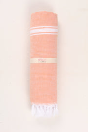 Pastel Salmon Pink Towel with White Striped