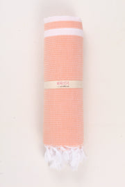 Pastel Salmon Pink Towel with White Striped