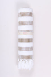 White Ultra Soft Bath Towel with Brown Stripes