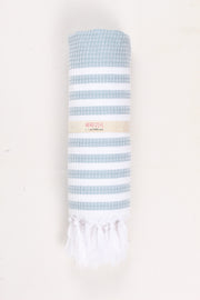 Turkish Blue Ultra Soft Bath Towel with White Stripes