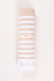 Ecru Soft Bath Towel with White Striped