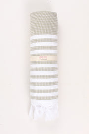Moss Green Soft Bath Towel with White Striped