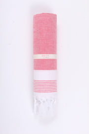 Coral Pink Ultra Soft Bath Towel with White Striped