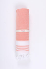 Brick Pink Ultra Soft Bath Towel with White Striped