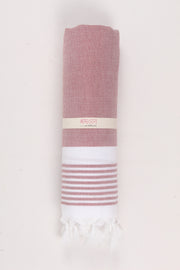 Mauve Pink Soft Bath Towel with White Striped