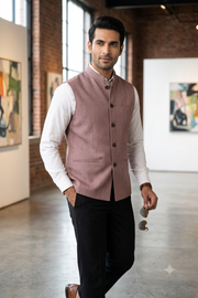 Men's Dusty Rose Textured Nehru Jacket