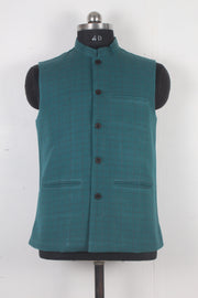 Men's Dark Sea Green Checked Nehru Jacket
