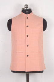 Men's Peach Textured Nehru Jacket