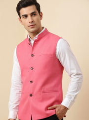 Coral Pink Striped Nehru Jacket