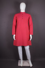 Red Full Sleeves Long Kurta with Self Striped