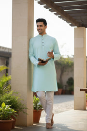 Sea Green Full Sleeves Long Kurta with Self Check