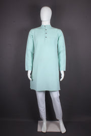 Sea Green Full Sleeves Long Kurta with Self Check