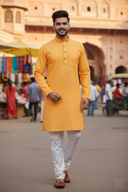 Kesariya Full Sleeves Long Kurta with Self Striped